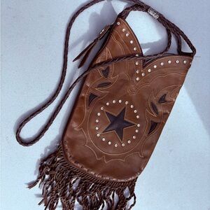 Brown Leather Fringe Boot Bag